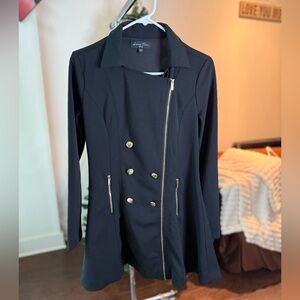 Love Tree Black Trench Coat Dress with Gold Accents